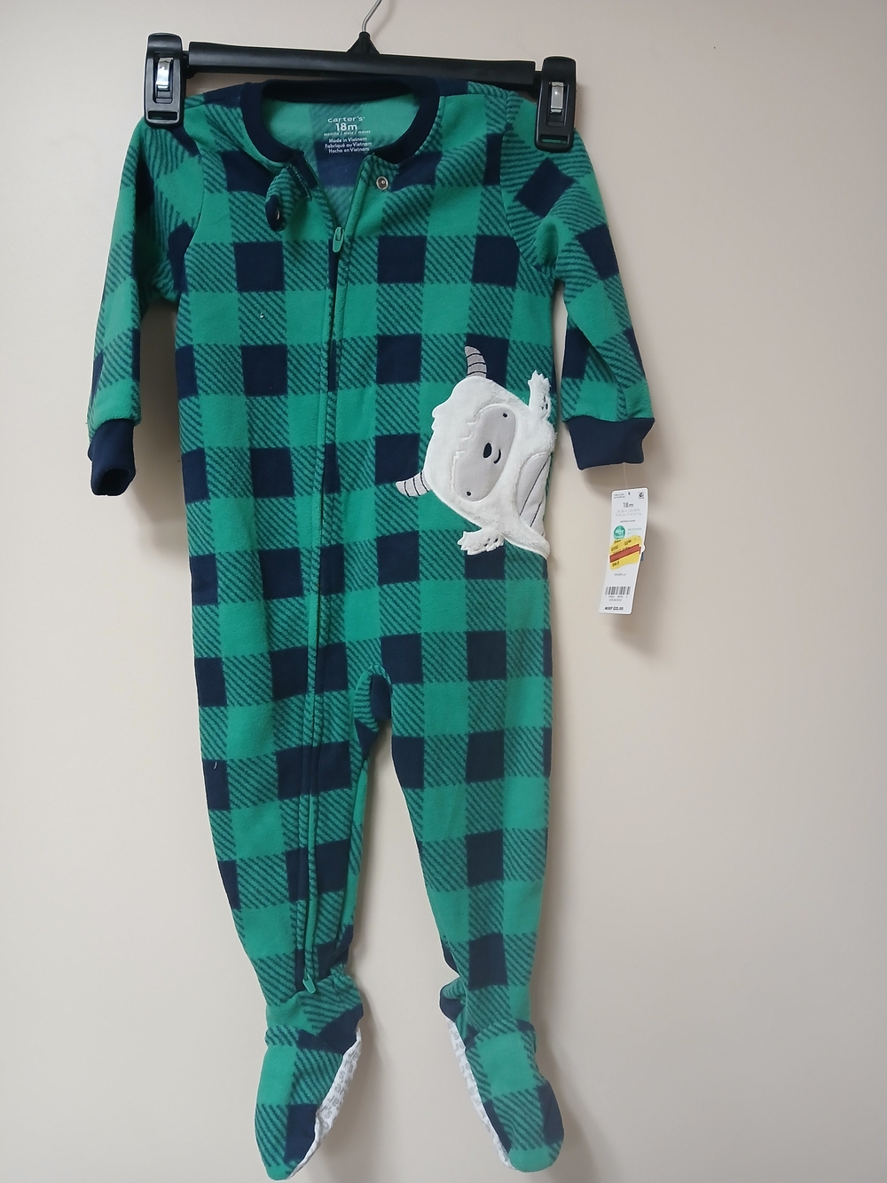 Carter's Green and Navy Buffalo Plaid Fleece Footed One-Piece